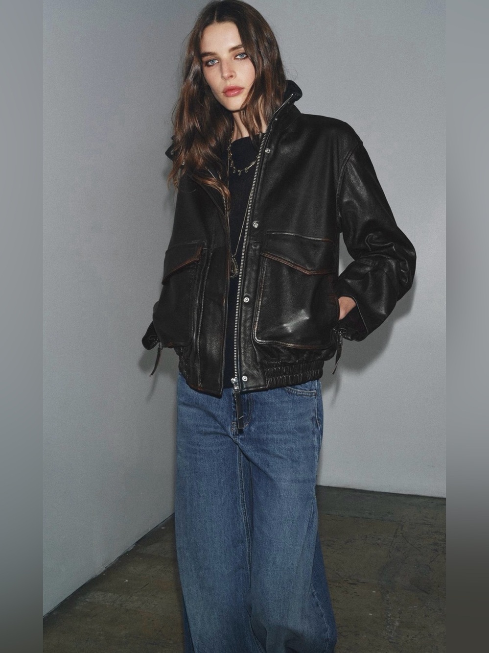 Zara ZW Collection Limited Edition 100% Leather Bomber Jacket